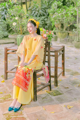 Áo dài Organza Khuê Đình - Vàng - Freesize (Chỉ lớp ngoài)