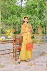 Áo dài Organza Khuê Đình - Vàng - Freesize (Chỉ lớp ngoài)