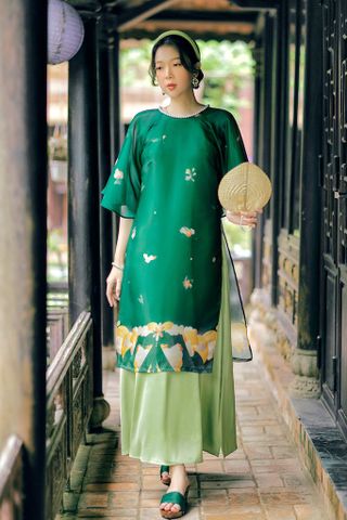 Set Áo dài Organza Khuê Văn - Xanh lá - Size M