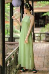 Áo dài Organza Khuê Văn - Xanh lá - Freesize (Chỉ lớp ngoài)