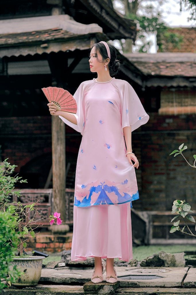 Set Áo dài Organza Khuê Văn - Hồng - Size M