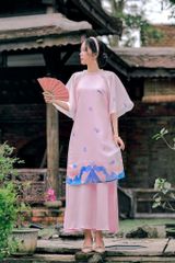 Áo dài Organza Khuê Văn - Hồng - Freesize (Chỉ lớp ngoài)