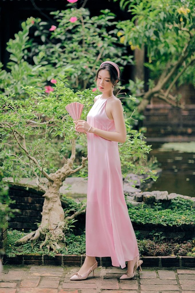 Set Áo dài Organza Khuê Văn - Hồng - Size M