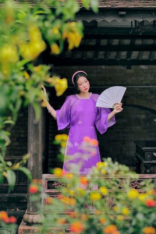 Áo dài Organza Khuê Văn - Tím - Freesize (Chỉ lớp ngoài)