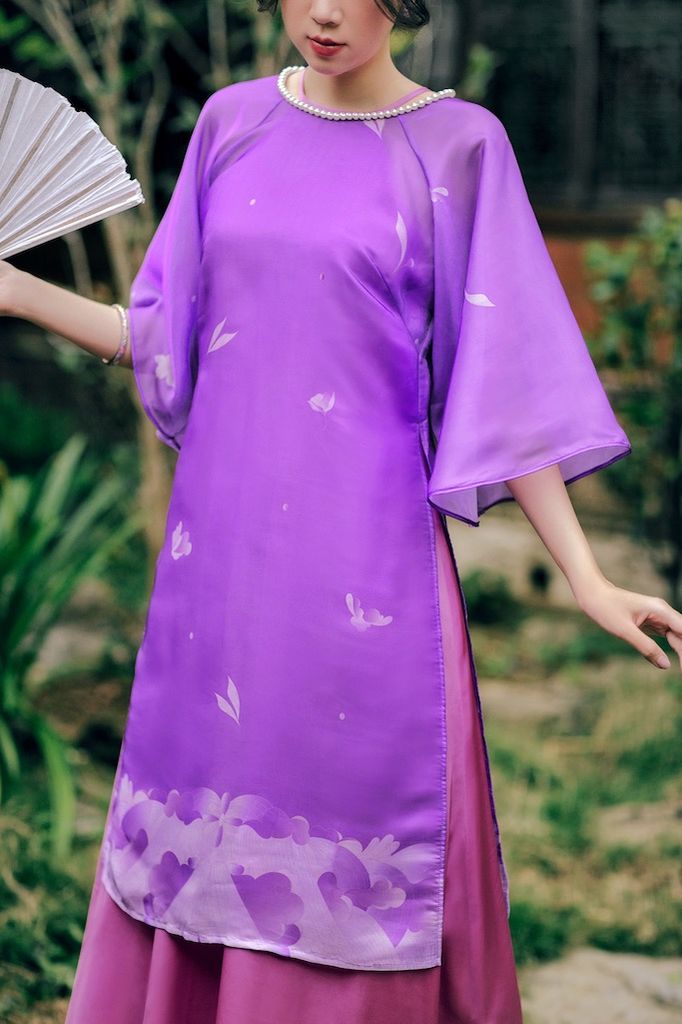 Áo dài Organza Khuê Văn - Tím - Freesize (Chỉ lớp ngoài)