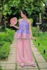 Áo yếm xòe organza Hoa Niên Ca - Tím