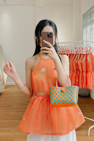 Áo yếm xòe organza Nhạc Hoa - Cam