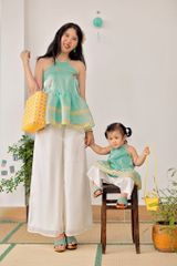 Áo yếm xòe organza Hoa Niên Ca - Xanh ngọc