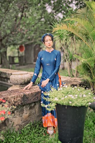 Áo dài in Truyền thống Diên Phúc - Xanh dương