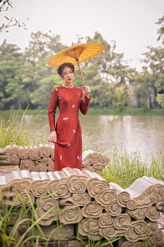 Áo dài in Truyền thống Diên Phúc - Đỏ