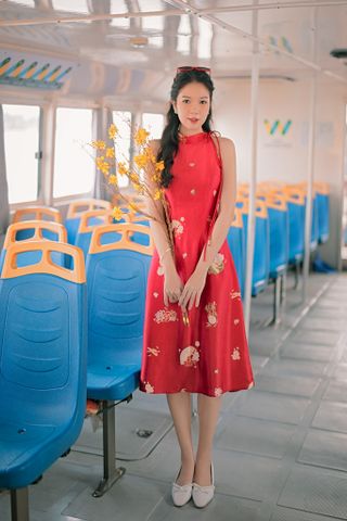 Đầm yếm Hoa Niên Ca - Đỏ hoa xuân