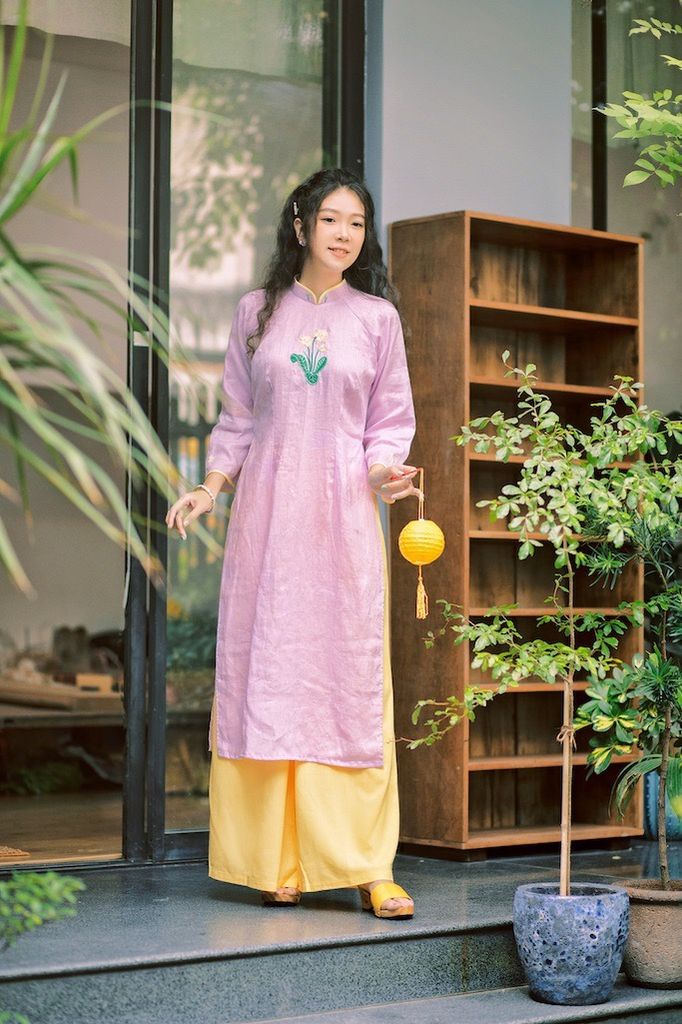 Áo dài linen Thêu tay Anh Hoa