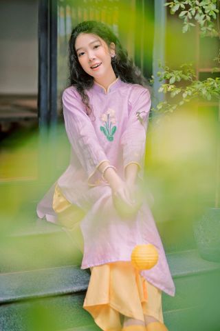 Áo dài linen Thêu tay Anh Hoa