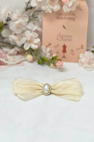 Kẹp tóc KE-051 nơ organza trắng đính hạt ngọc vintage