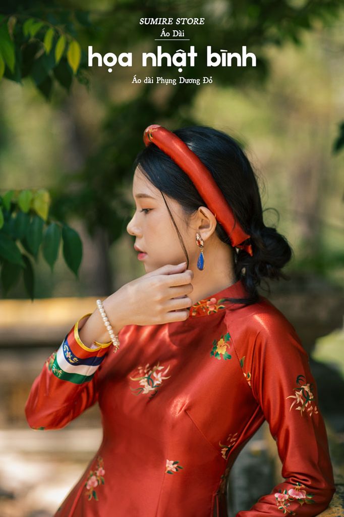 Áo dài in Phụng Dương - Đỏ