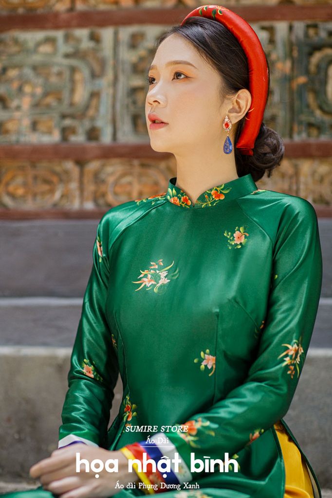 Áo dài in Phụng Dương - Xanh lông công