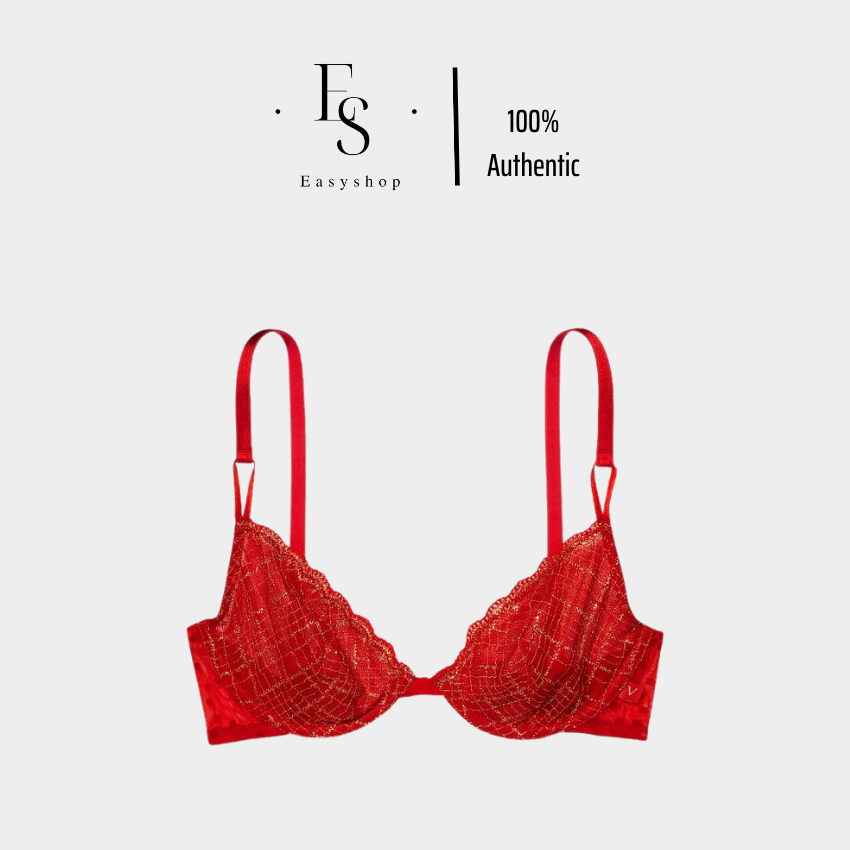 Áo lót Victoria Secret Under Light 34B đỏ/ kẻ tim tuyến  mã 817560 QBJ Authentic