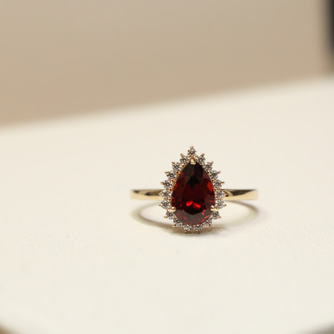 Trang sức nhẫn vàng 10K - đá Garnet 9.5*6.5 HRBD-025