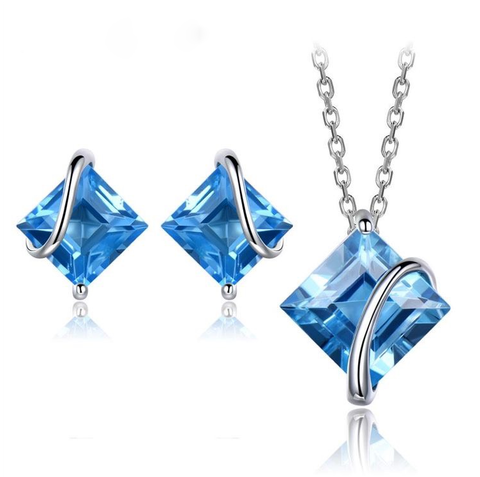 Set trang sức vòng cổ - hoa tai Đá Topaz (thoi)