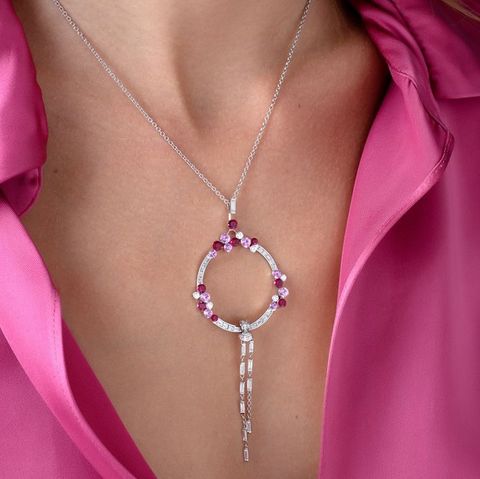 Trang sức dây chuyền kim cương - đá Garnet/ Ngọc hồng lựu VC018