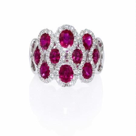 Nhẫn kim cương - đá Tourmaline hồng /Bích tỷ/ đá Cầu vồng N065