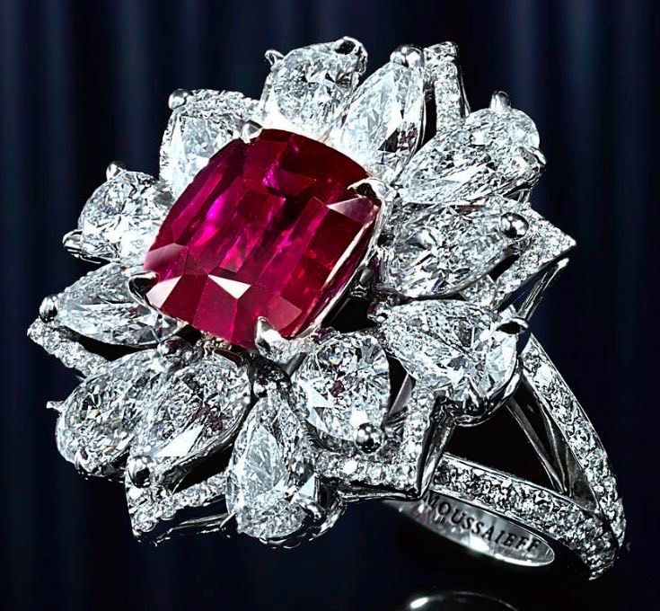 Nhẫn kim cương - đá Garnet/ Ngọc hồng lựu N068