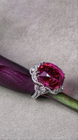 Nhẫn kim cương - đá Tourmaline hồng /Bích tỷ/ đá Cầu vồng N071