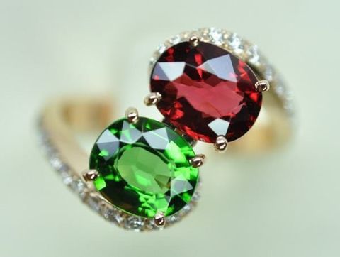 Nhẫn kim cương - đá Topaz/ hoàng học - Emerald/ ngọc lục bảo N075