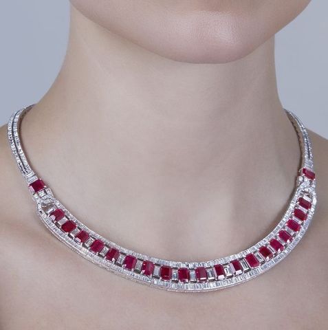 Trang sức vòng cổ kim cương - đá Garnet/ Ngọc hồng lựu VC021