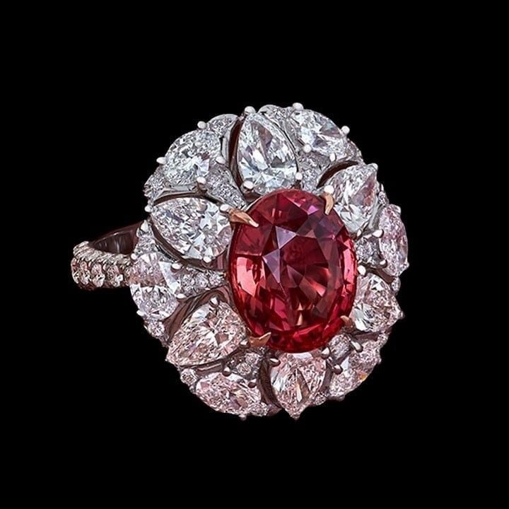 Nhẫn kim cương - đá Garnet / Ngọc hồng lựu N059