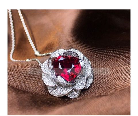 Trang sức mặt dây kim cương - đá Garnet/ Ngọc hồng lựu VC024