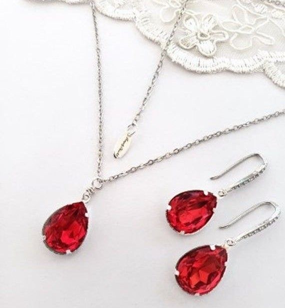 Bộ trang sức dây chuyền, hoa tai đá Garnet/ ngọc hồng lựu BTS022