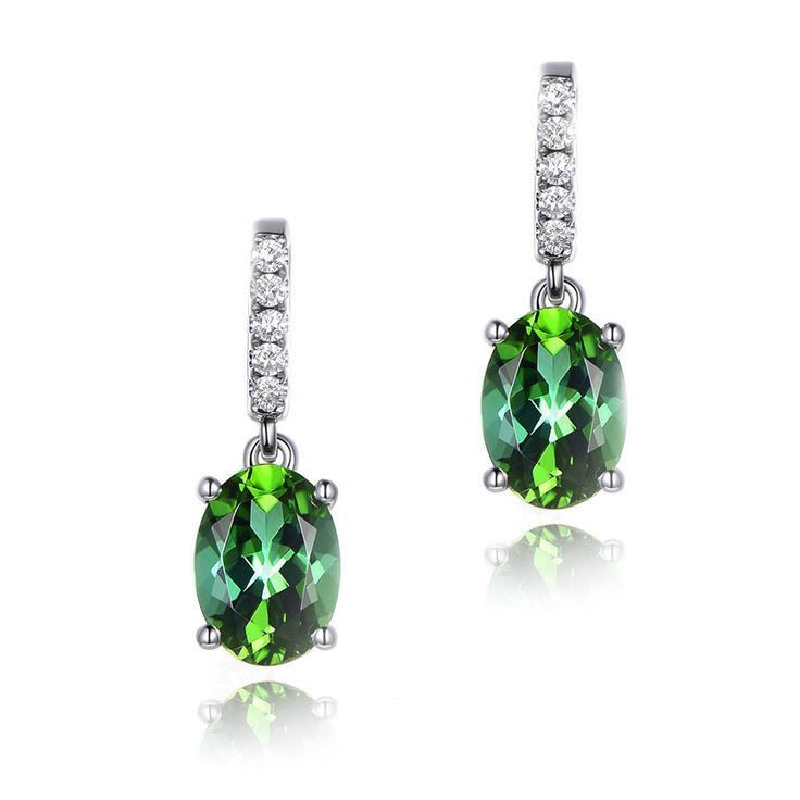 Trang sức hoa tai kim cương - đá Emerald/ ngọc lục bảo HT008