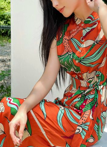 Váy lụa Liên hoa vũ màu cam nâu Stella Silk