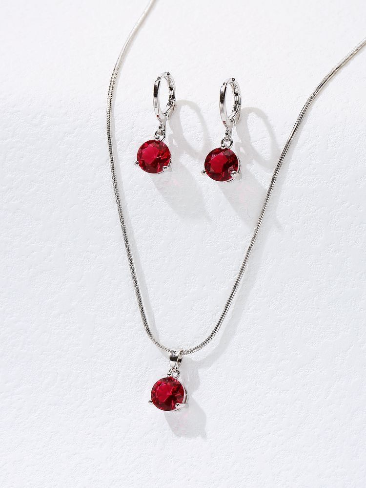 Set trang sức vòng cổ - hoa tai Đá Garnet đỏ