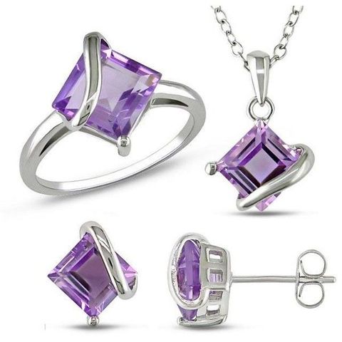 Set trang sức vòng cổ - hoa tai - nhẫn Đá Amethyst