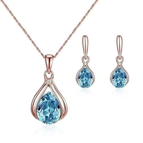 Set trang sức vòng cổ - hoa tai Đá Topaz (giọt nước)