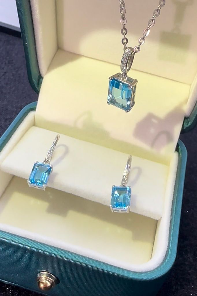 Bộ trang sức dây chuyền - hoa tai đá Topaz