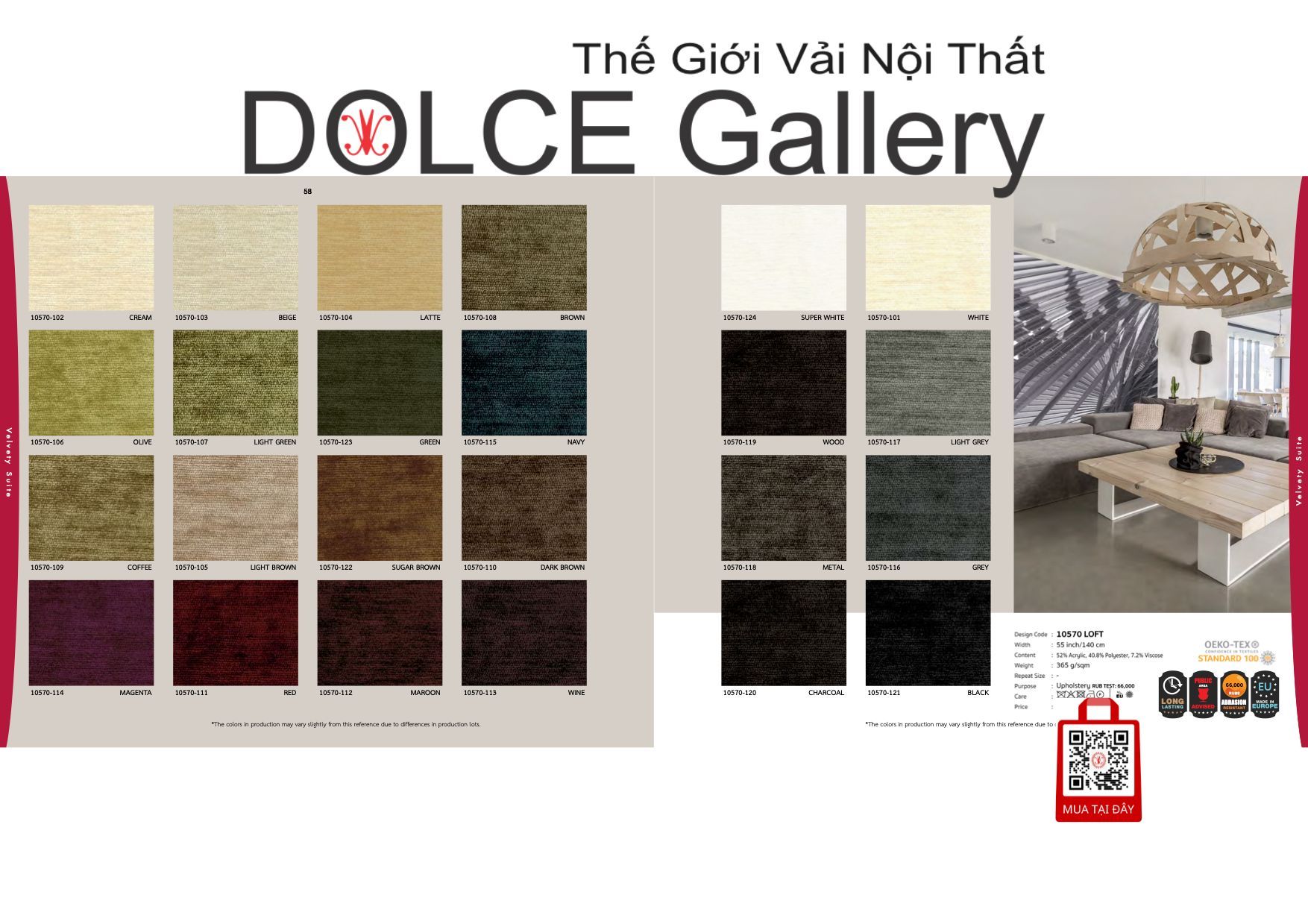 10570 vải bọc nệm ghế LOFT 24 màu copyright 2010