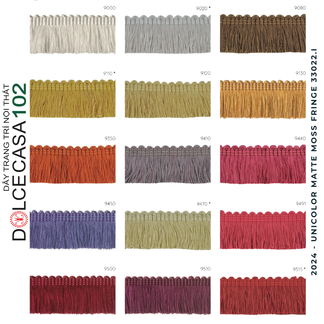 MOSS FRINGES 2024 dây viền tua rua 33022 màu mặt mờ có sẵn tại nhà máy