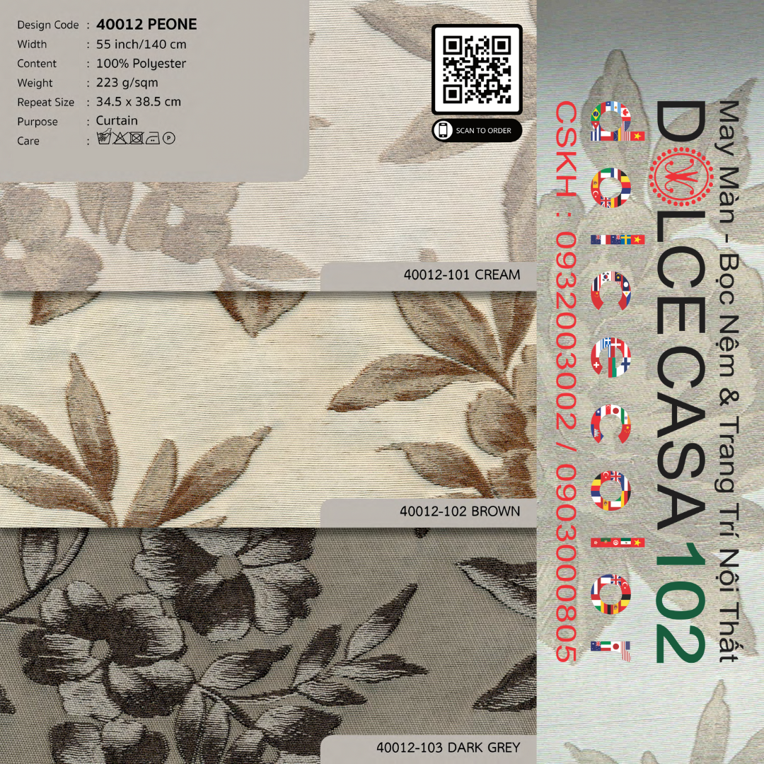 40012 vải màn rèm cửa CHARMING CHINTZ PEONE tại nhà máy