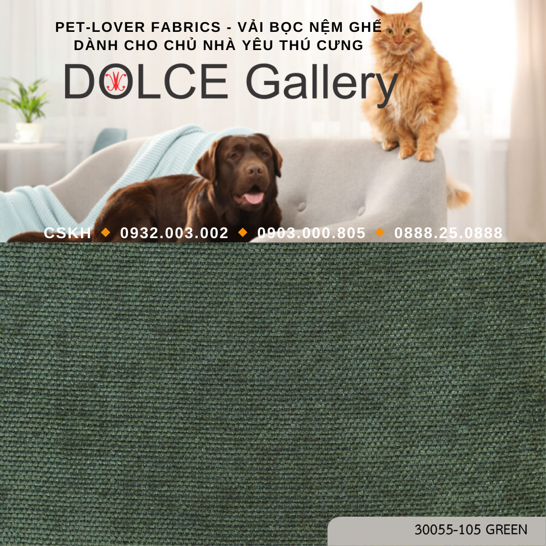 Pet-Lover Fabrics GREEN vải bọc nệm ghế cho nhà có thú cưng