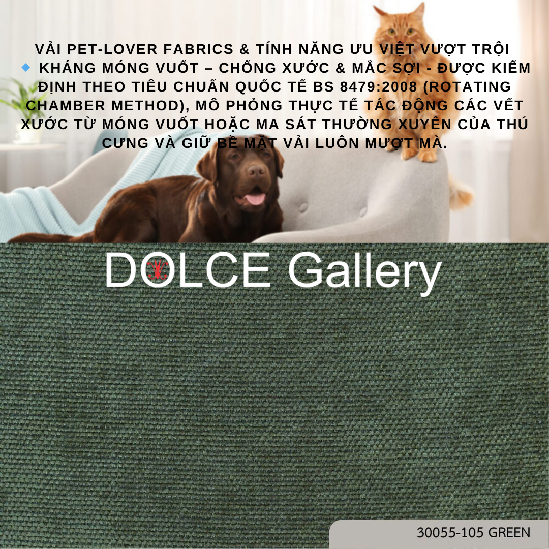 Pet-Lover Fabrics GREEN vải bọc nệm ghế cho nhà có thú cưng