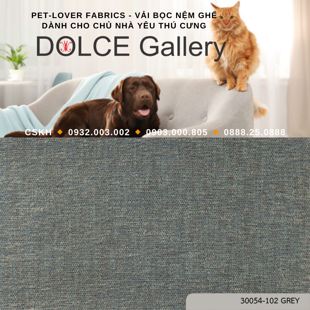 Pet-Lover Fabrics GREY vải bọc nệm ghế cho nhà có thú cưng