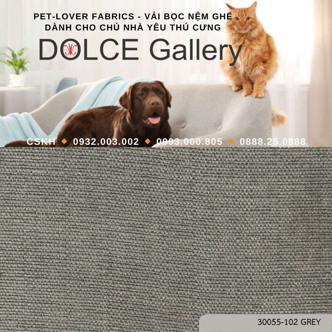 Pet-Lover Fabrics GREY vải bọc nệm ghế cho nhà có thú cưng