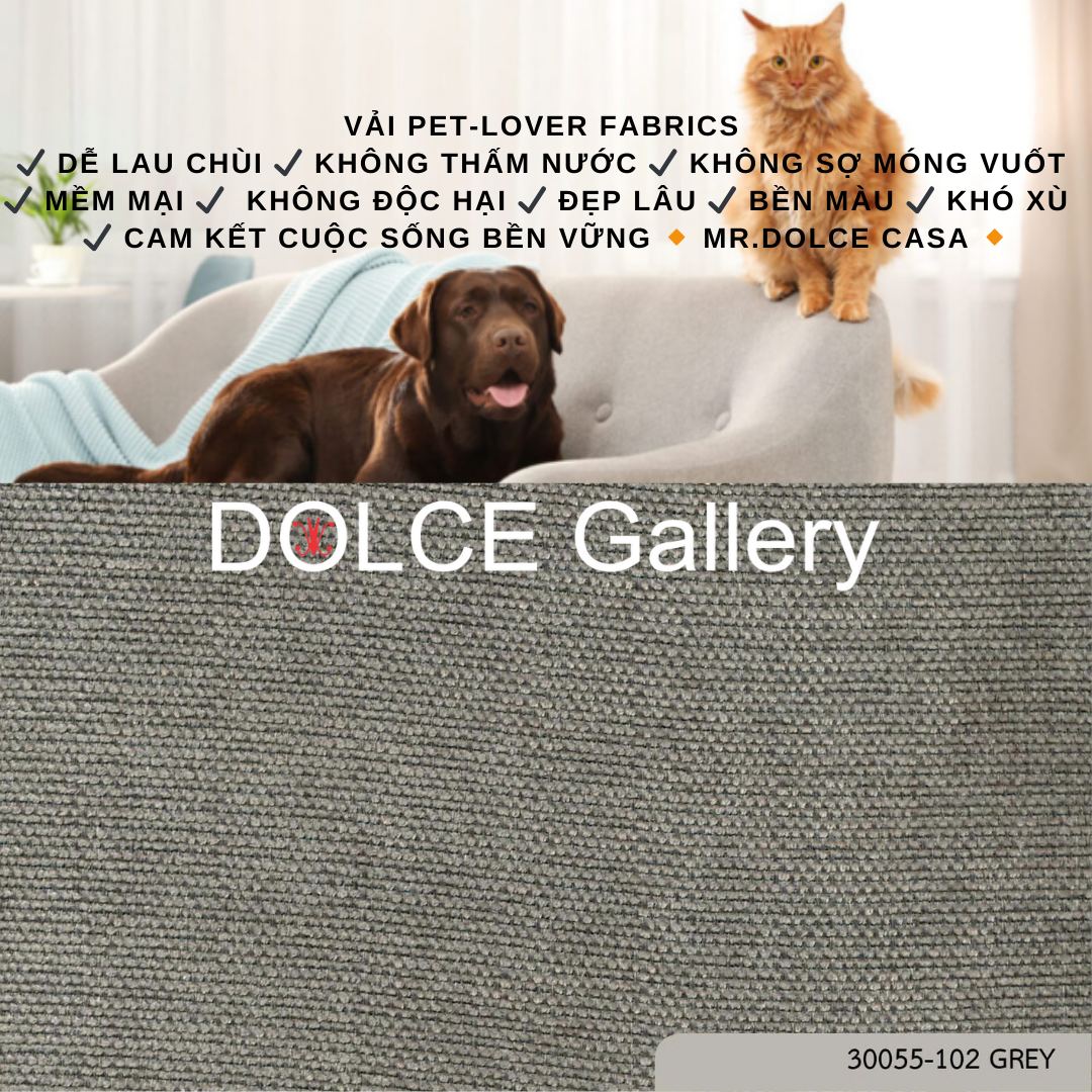 Pet-Lover Fabrics GREY vải bọc nệm ghế cho nhà có thú cưng