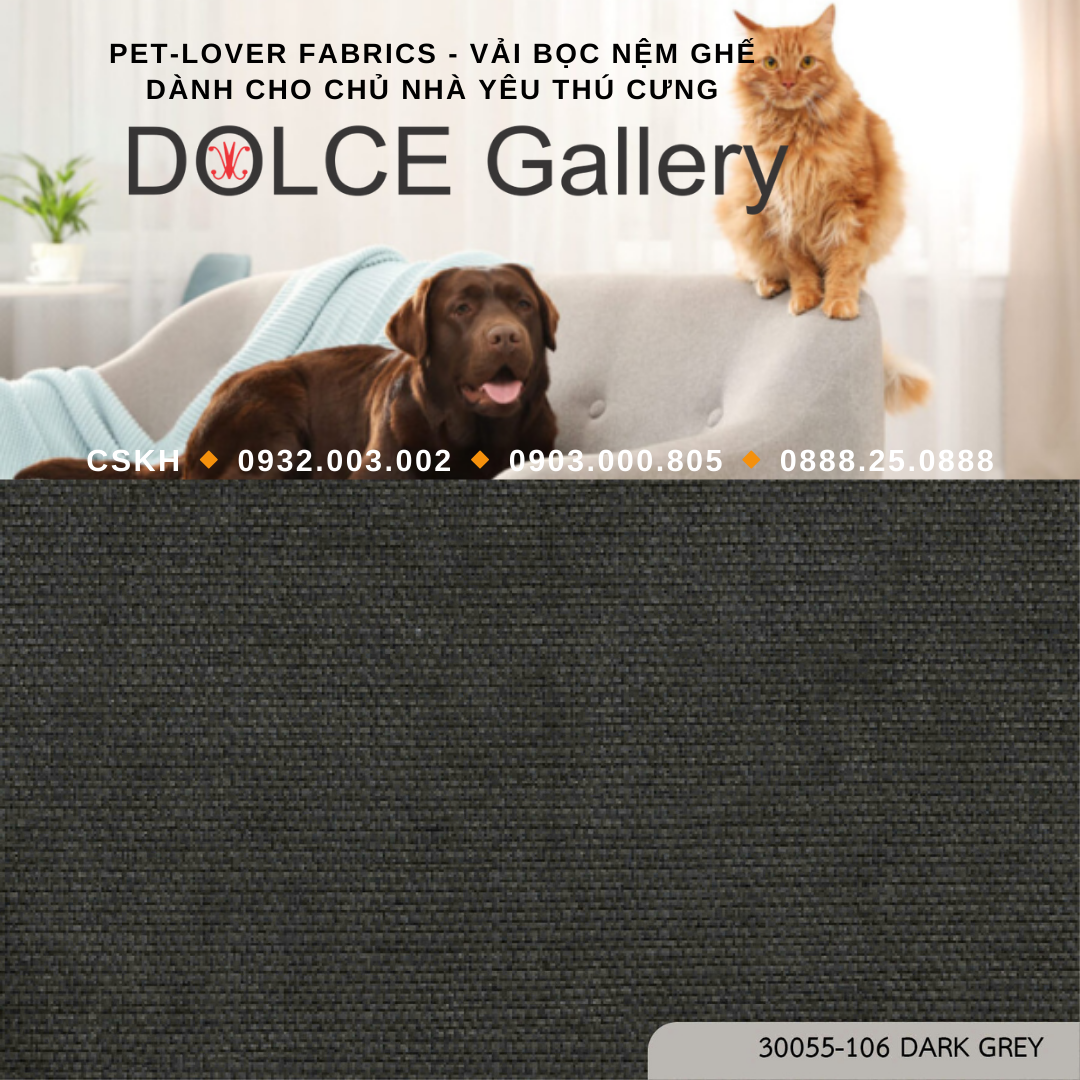 Pet-Lover Fabrics GREY vải bọc nệm ghế cho nhà có thú cưng