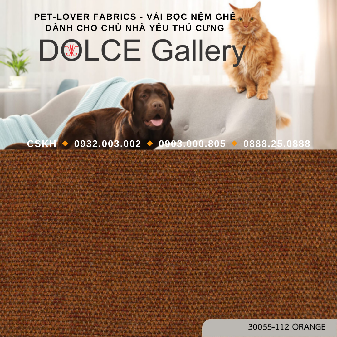 Pet-Lover Fabrics ORANGE vải bọc nệm ghế cho nhà có thú cưng