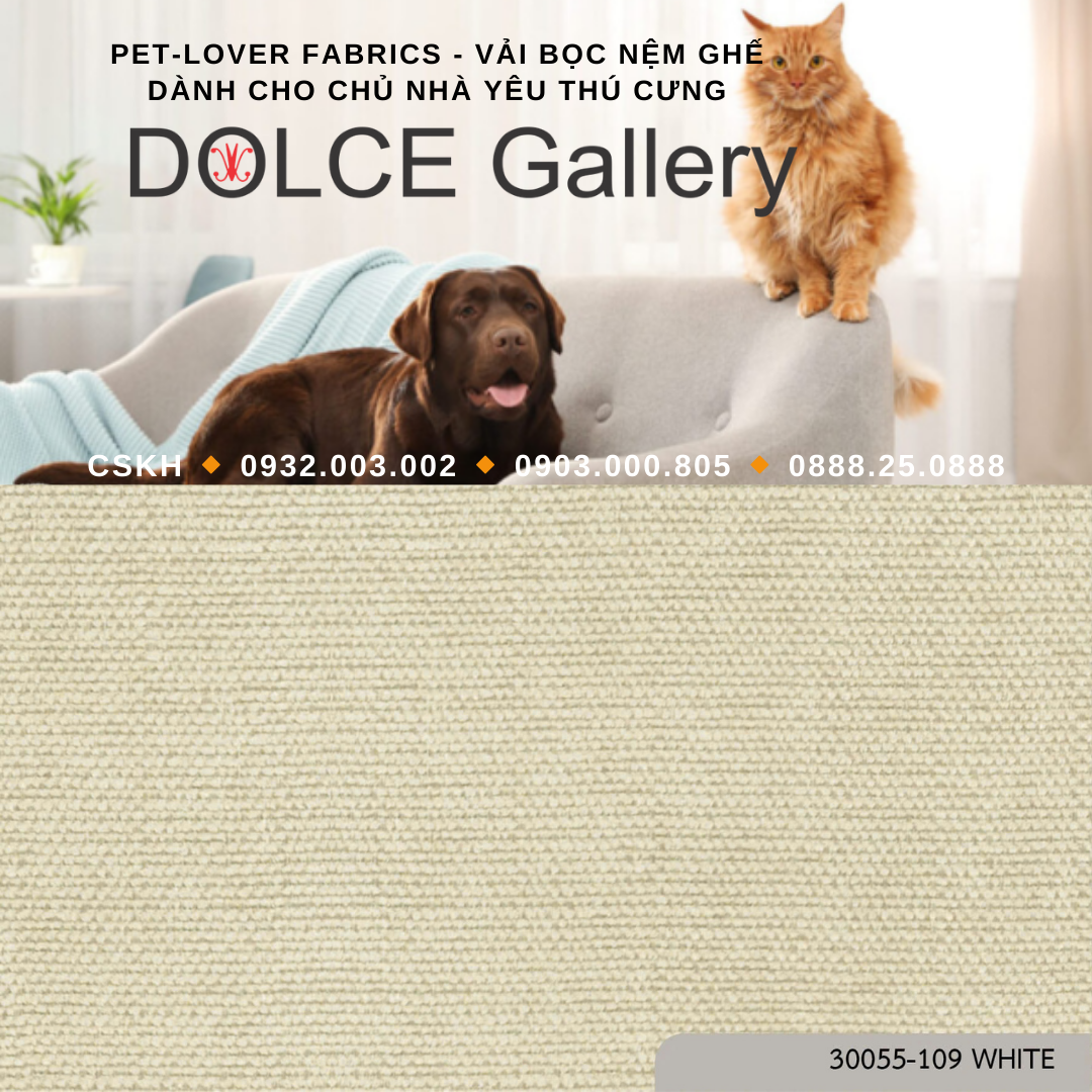 Pet-Lover Fabrics WHITE vải bọc nệm ghế cho nhà có thú cưng