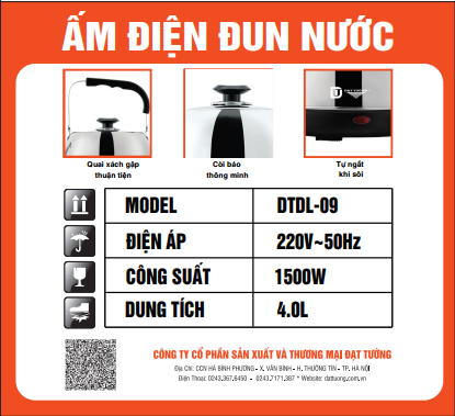 ẤM ĐIỆN ĐẾ LIỀN 4L ĐẠT TƯỜNG - DTDL- 09